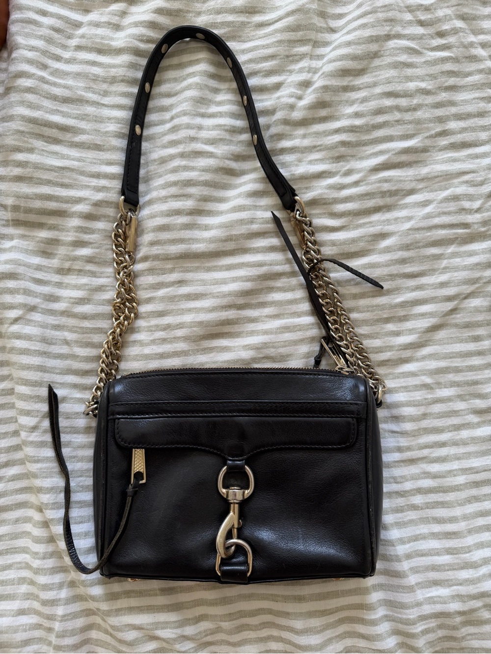 Rebecca Minkoff Black Leather Shoulder Bag with Gold Chain